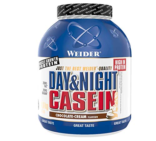 Weider Day & Night Casein Chocolate 1,8 kg. Fórmula protéica a base de puro caseinato cálcico. Efecto saciante