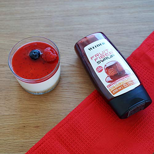 Weider Fruit & Fiber Syrup Fresa 250 ml. Sirope de fresa Bajo en azúcares 49% de Fibra Con fruta real.