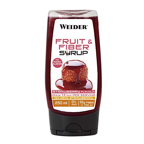 Weider Fruit & Fiber Syrup Fresa 250 ml. Sirope de fresa Bajo en azúcares 49% de Fibra Con fruta real.