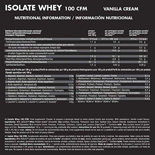 Weider Isolate Whey 100CFM 2000gr Vainilla. 100% aislado de proteina de suero. Cero azúcar, cero aspartamo, con stevia, con dygezime, con BCAA, apto para veganos. Isolac. Para dietas keto.