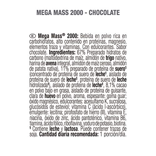 Weider Mega Mass 2000 Sabor Chocolate (1500 g). 67% de hidratos y 16% proteínas. Enriquecido con Vitaminas y Minerales. Con menos azúcares Weider Mega Mass 2000 Sabor Chocolate (1500 g). 67% de hidratos y 16% proteínas. Enriquecido con Vitaminas y Minerales. Con menos azúcares