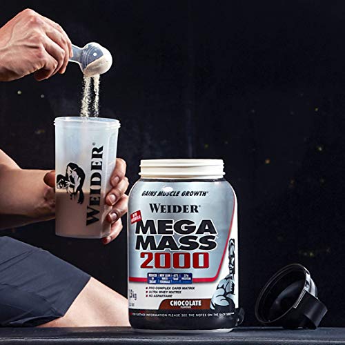 Weider Mega Mass 2000 Sabor Chocolate (1500 g). 67% de hidratos y 16% proteínas. Enriquecido con Vitaminas y Minerales. Con menos azúcares