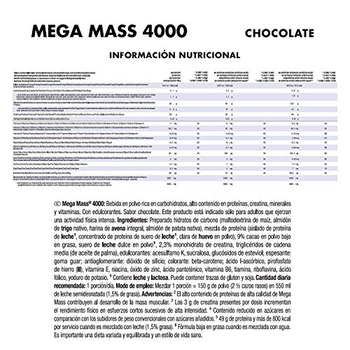 Weider Mega Mass 4000 Sabor Chocolate (4000 g). 69% de hidratos.Enriquecido con Vitaminas y Minerales. Con menos azúcares Weider Mega Mass 4000 Sabor Chocolate (4000 g). 69% de hidratos.Enriquecido con Vitaminas y Minerales. Con menos azúcares