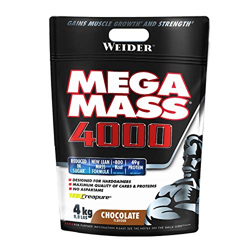 Weider Mega Mass 4000 Sabor Chocolate (4000 g). 69% de hidratos.Enriquecido con Vitaminas y Minerales. Con menos azúcares Weider Mega Mass 4000 Sabor Chocolate (4000 g). 69% de hidratos.Enriquecido con Vitaminas y Minerales. Con menos azúcares
