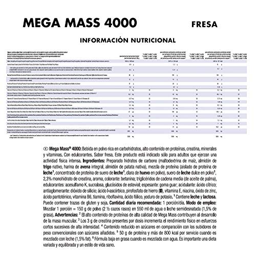 Weider Mega Mass 4000 Sabor Fresa (4000 g). 69% de hidratos.Enriquecido con Vitaminas y Minerales. Con menos azúcares Weider Mega Mass 4000 Sabor Fresa (4000 g). 69% de hidratos.Enriquecido con Vitaminas y Minerales. Con menos azúcares