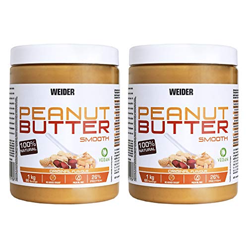 Weider Peanut Butter Duo Pack - 2 x 1000 gr. 100% cacahuete triturado, 100% natural, 100% vegano, Blanco Weider Peanut Butter Duo Pack - 2 x 1000 gr. 100% cacahuete triturado, 100% natural, 100% vegano, Blanco