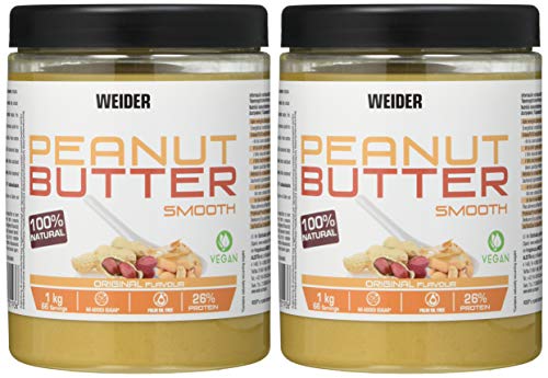 Weider Peanut Butter Duo Pack - 2 x 1000 gr. 100% cacahuete triturado, 100% natural, 100% vegano, Blanco