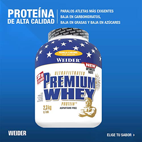 Weider Premium Whey, CFM, 2g de L-Glutamina por toma. Sabor Vainilla-Caramelo - 2300 gr