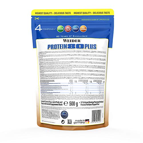 Weider Protein 80 Plus, Proteina de suero de suero de leche, Sabor Caramelo, 500 gr