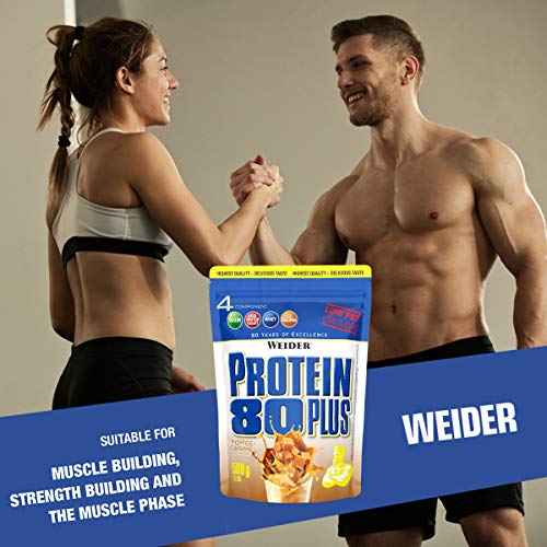 Weider Protein 80 Plus, Proteina de suero de suero de leche, Sabor Caramelo, 500 gr