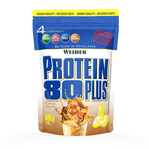 Weider Protein 80 Plus, Proteina de suero de suero de leche, Sabor Caramelo, 500 gr