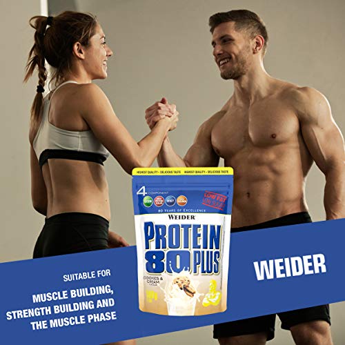 Weider Protein 80 Plus, Proteina de suero de suero de leche, Sabor Cookies & Cream, 500 gr