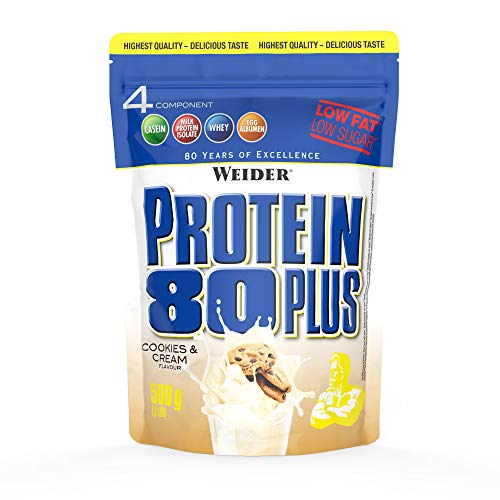 Weider Protein 80 Plus, Proteina de suero de suero de leche, Sabor Cookies & Cream, 500 gr