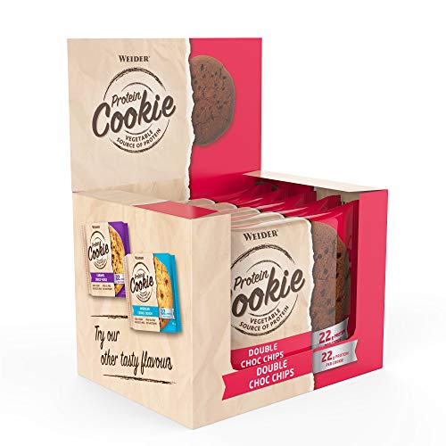 Weider Protein Cookies Double Choco Chip 12 x 90g. Galleta de proteínas 100% vegana. Weider Protein Cookies Double Choco Chip 12 x 90g. Galleta de proteínas 100% vegana.