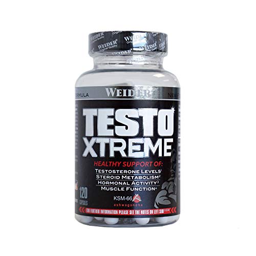 Weider Testo Xtreme. Incrementa los niveles de energía, fuerza y resistencia. Contiene Ashwagandha, Extracto de Fenogreco y Maca (120 Caps)