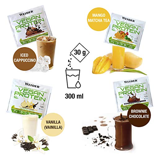 Weider Vegan Protein, Pack multisabor en sobres, Proteína 100% vegetal de guisante (PISANE) y arroz, Sin gluten, Sin lactosa, Sin aceite de palma (18 sobres x 30g)