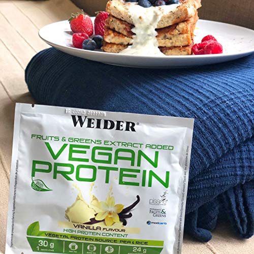 Weider Vegan Protein, Pack multisabor en sobres, Proteína 100% vegetal de guisante (PISANE) y arroz, Sin gluten, Sin lactosa, Sin aceite de palma (18 sobres x 30g)