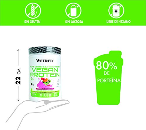Weider Vegan Protein, Sabor Frutos Rojos, Proteína 100% vegetal de guisantes (PISANE) y arroz, Sin gluten, Sin lactosa, Sin aceite de palma (750 g) Weider Vegan Protein, Sabor Frutos Rojos, Proteína 100% vegetal de guisantes (PISANE) y arroz, Sin gluten, Sin lactosa, Sin aceite de palma (750 g)
