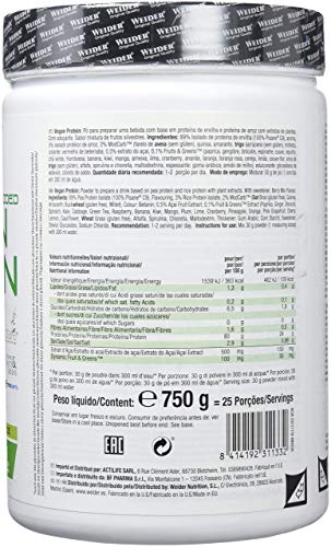 Weider Vegan Protein, Sabor Frutos Rojos, Proteína 100% vegetal de guisantes (PISANE) y arroz, Sin gluten, Sin lactosa, Sin aceite de palma (750 g)