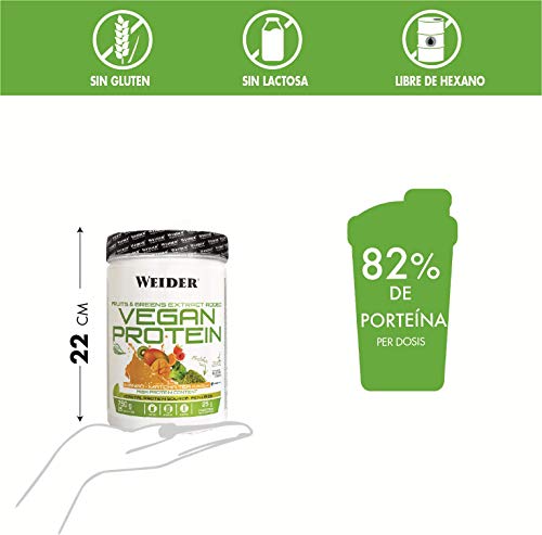 Weider Vegan Protein, Sabor Mango-Matcha, Proteína 100% vegetal de guisantes (PISANE) y arroz, Sin gluten, Sin lactosa, Sin aceite de palma (750 g)