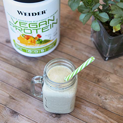 Weider Vegan Protein, Sabor Mango-Matcha, Proteína 100% vegetal de guisantes (PISANE) y arroz, Sin gluten, Sin lactosa, Sin aceite de palma (750 g)