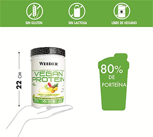 Weider Vegan Protein, Sabor Piña Colada, Proteína 100% vegetal de guisantes (PISANE)y arroz, Sin gluten, Sin lactosa, Sin aceite de palma (750 g)