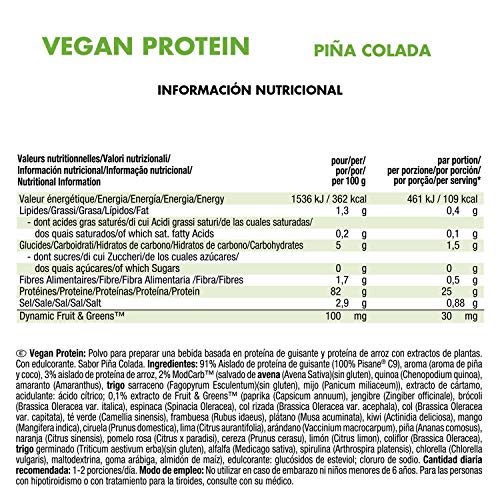 Weider Vegan Protein, Sabor Piña Colada, Proteína 100% vegetal de guisantes (PISANE)y arroz, Sin gluten, Sin lactosa, Sin aceite de palma (750 g)