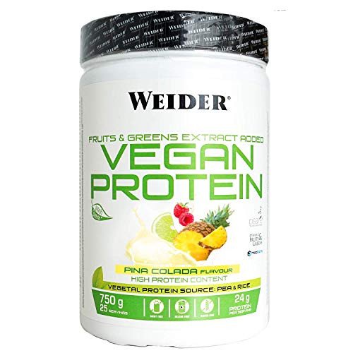 Weider Vegan Protein, Sabor Piña Colada, Proteína 100% vegetal de guisantes (PISANE)y arroz, Sin gluten, Sin lactosa, Sin aceite de palma (750 g)