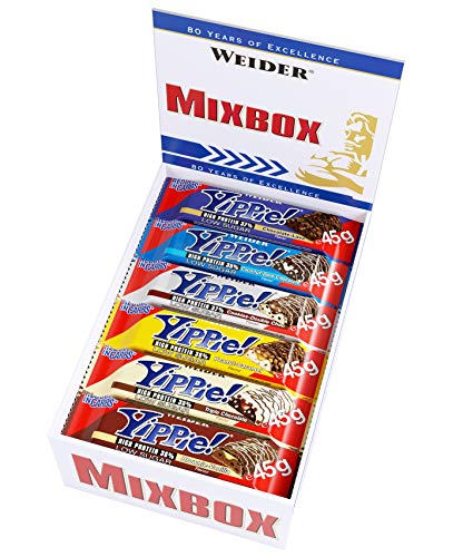 Weider Yippie Bar. Barrita de Proteína 36%. Bajo contenido en Carbohidratos y Azúcares. Sabores variados (12x45 g)