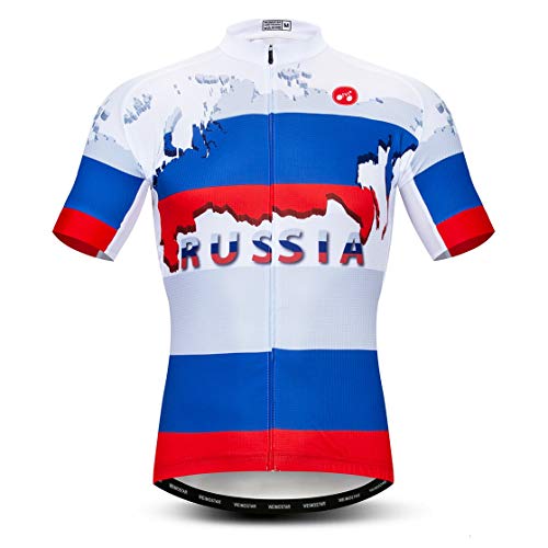 weimostar Ciclismo Jersey De Los Hombres Ropa De Bicicleta De La Bicicleta De Jersey Camisetas De Carretera MTB Jersey De Manga Corta Verano Rusia Azul Tamaño XXXL