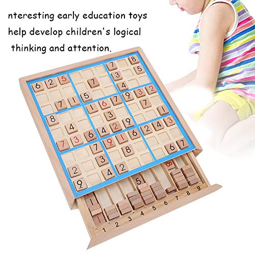 Weiyiroty Madera Tablero Sudoku Entrenamiento LóGica Tablero, Razonamiento Ajedrez Pensamiento NuméRico Juego Acertijo MatemáTico Juguetes con Cajones para Principiantes Maestros Regalo para NiñOs