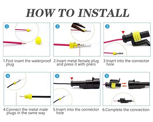 WEKON 10pcs Conector Rápido Electrónico, Conector de Cable Impermeable, Enchufe Estanco, Conector Electrónico 2 Pin PA66 Macho/Hembra 100% Ignífugo Impermeable para Faros Luz LED Coche Barco Moto