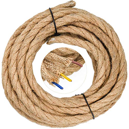 WEKON Cable de Luz Vintage, Cable Eléctrico de Lino, Cable de Alimentación para Lámpara Colgante, Cable Eléctrico Tenzada 5M Núcleo 0.75MM²Cobre y Cáñamo para Lámpara de Techo Industrial WEKON Cable de Luz Vintage, Cable Eléctrico de Lino, Cable de Alimentación para Lámpara Colgante, Cable Eléctrico Tenzada 5M Núcleo 0.75MM²Cobre y Cáñamo para Lámpara de Techo Industrial