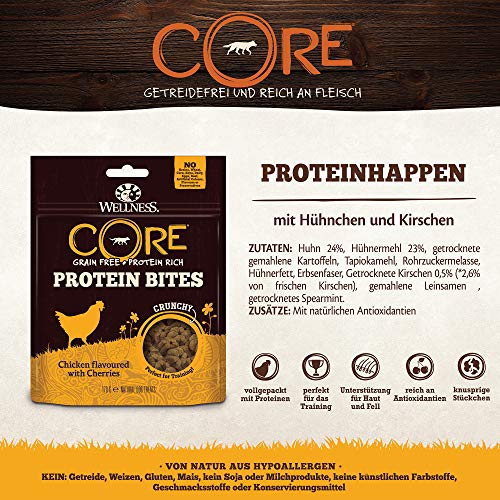 Wellness Core Perro proteína Bites Crunchy Cereales Libre Fuga erli, Pollo con Cerezas, 2 Unidades (2 x 170 g)