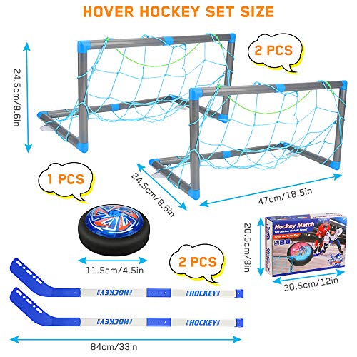 welltop Hover Hockey Set Toys, Hovering Hockey Game con 2 Objetivos y Luces LED, Regalos de fútbol aéreo de Interior para 3 4 5 6 7 8 9 años Niños