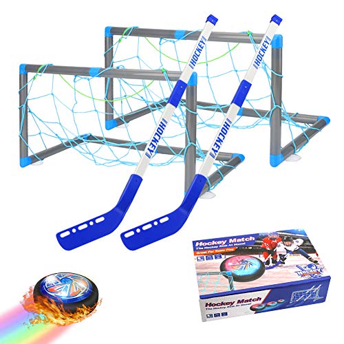 welltop Hover Hockey Set Toys, Hovering Hockey Game con 2 Objetivos y Luces LED, Regalos de fútbol aéreo de Interior para 3 4 5 6 7 8 9 años Niños