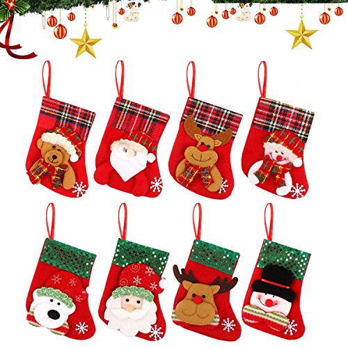 WELLXUNK Calcetín de Navidad,8 pcs Medias de Navidad Bolsa de Regalo,para Bolsa de Regalo de Saco de Navidad para la decoración del árbol Calcetín de decoración navideña para llenar y Colgar