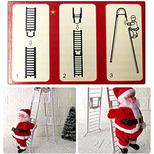 WELLXUNK® Santa Claus subiendo la Escalera, muñeco de Peluche de Santa Claus de Doble Pista Creativo eléctrico Mejorado con música, decoración de la Puerta de la Familia de la Fiesta de Navidad