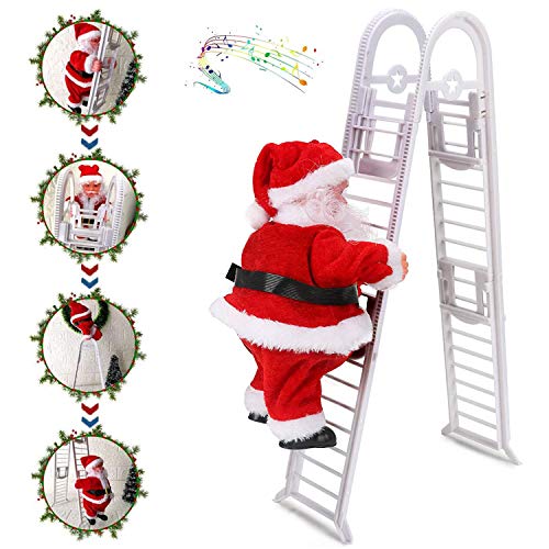 WELLXUNK® Santa Claus subiendo la Escalera, muñeco de Peluche de Santa Claus de Doble Pista Creativo eléctrico Mejorado con música, decoración de la Puerta de la Familia de la Fiesta de Navidad