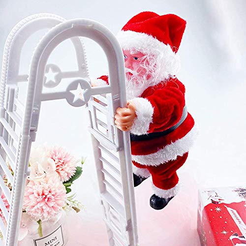 WELLXUNK® Santa Claus subiendo la Escalera, muñeco de Peluche de Santa Claus de Doble Pista Creativo eléctrico Mejorado con música, decoración de la Puerta de la Familia de la Fiesta de Navidad