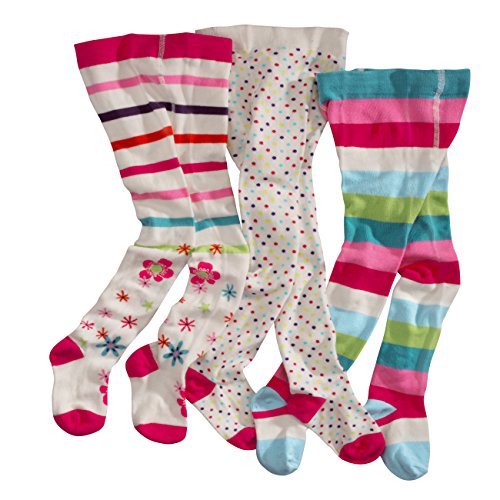 WELLYOU leotardos para bebés/niños, medias para niñas, pantimedias para bebés/niñas, colorido conjunto de 3 medias con puntos, rayas y flores. Tallas 74-80