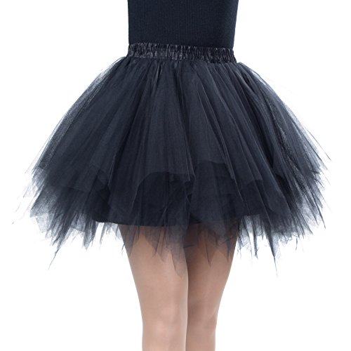 WELROG Falda Corta de tutú de Ballet para Mujer - Falda de Burbuja para Adultos de Enagua Vintage elástica (Negra #1, L)