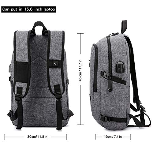 WENIG Mochila Antirrobo Impermeable,Mochila Portatil 15.6 Pulgadas Mochila Hombre con Puerto de Carga USB,Mochila Backpack para el Laptop para Ordenador del Negocio Trabajo Diario Viaje-Gris