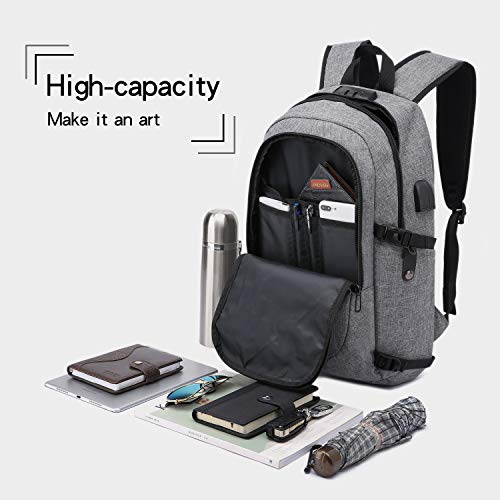 WENIG Mochila Antirrobo Impermeable,Mochila Portatil 15.6 Pulgadas Mochila Hombre con Puerto de Carga USB,Mochila Backpack para el Laptop para Ordenador del Negocio Trabajo Diario Viaje-Gris