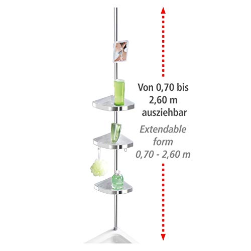 Wenko 22124100 - Estantería de Ducha telescópica con Espejo Premium Brillante, Altura de hasta 260 cm