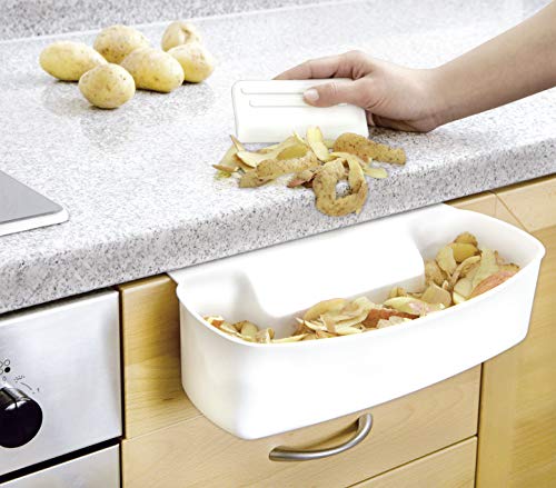 WENKO 7730100 Recipiente para cocina para recoger las basuras - con rascador, Plástico - PP, 32.4 x 17.3 x 9.2 cm, Blanco