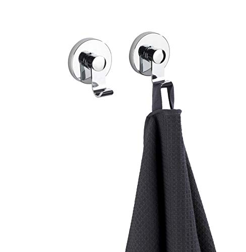 Wenko Vacuum-Loc iRun, juego de 2 ganchos para toallas, ganchos para ropa, fijación sin agujeros, plástico (ABS), plata brillante, 6 x 7 x 5 cm