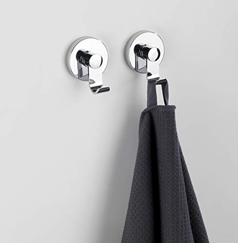 Wenko Vacuum-Loc iRun, juego de 2 ganchos para toallas, ganchos para ropa, fijación sin agujeros, plástico (ABS), plata brillante, 6 x 7 x 5 cm
