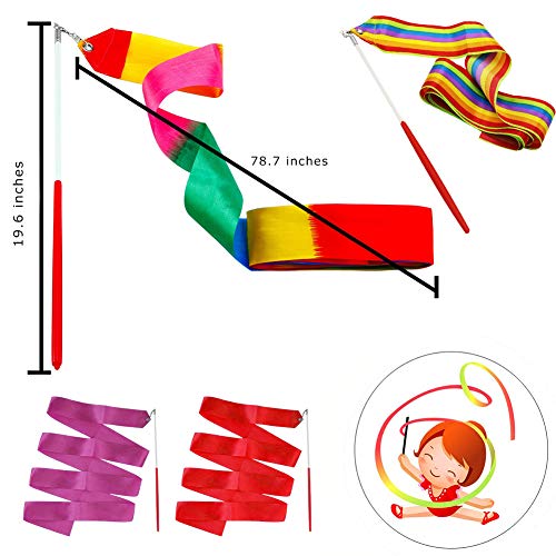 WENTS Cintas de Baile Cintas de Gimnasia Rítmica Cintas de Baile con Palos gimnástica de Cinta para Niños Danza Artística Hacer Bricolaje 4 Pcs 2M