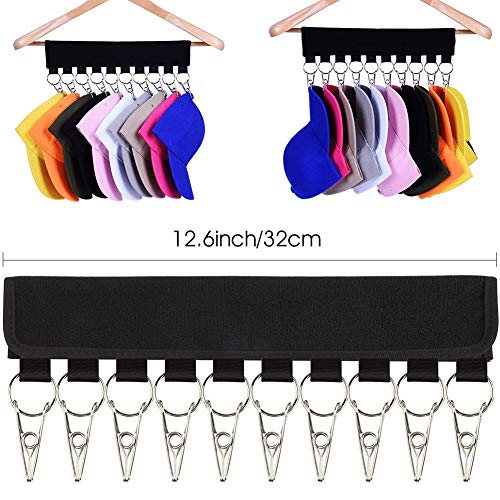 WENTS Organizador de Gorras para Sombrero 2PCS Organizador de Gorras Soporte portátil para Gorra de béisbol con 10 Clips de Sombrero de Acero Inoxidable Negro